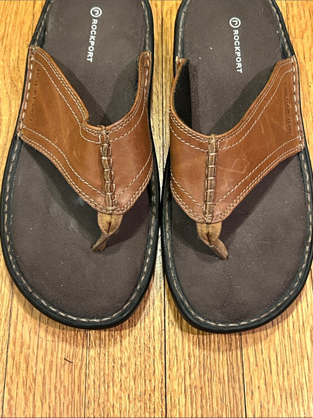 Rockport Brown and Black Men’s Leather Flip-Flops - Size 11 - Picture 4 of 11